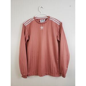 (O5) Y2K Adidas Original Top Mens XS Pink Coral Soccer Long Sleeve Jersey Stripe
